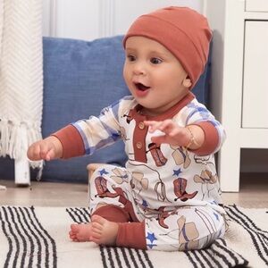 TESA BABE Baby Boy Henley Western Romper - 3-6M